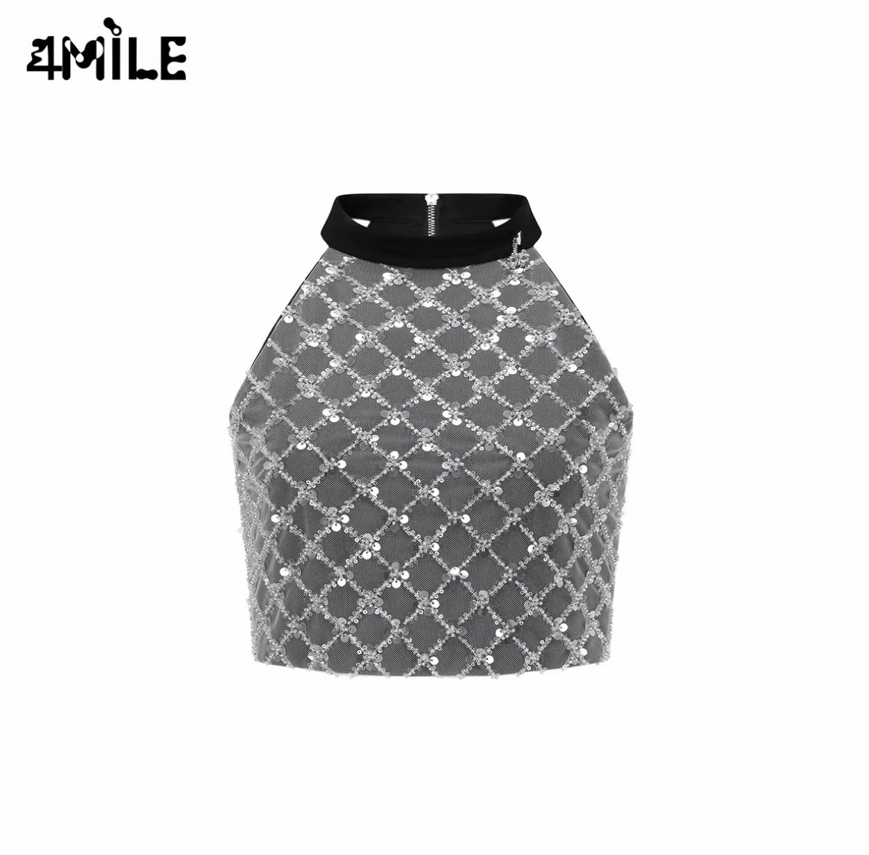 4MILE春夏新款设计感修身珠片挂脖背心独特精致小吊带上衣甜辣