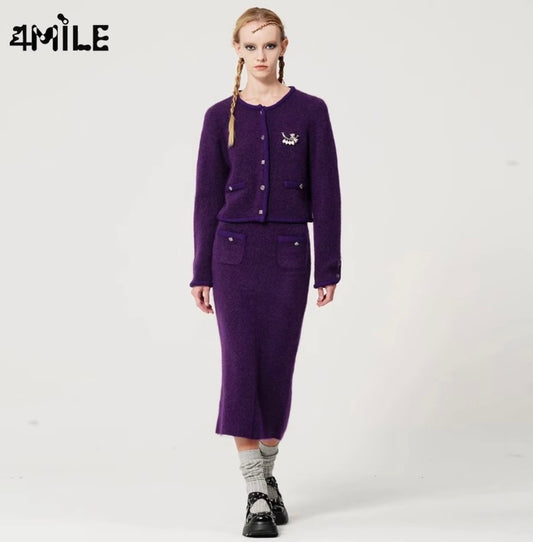 4MILE Elegant Chanel-Style Cardigan, Fashionable Short Style, Designer Color-Blocked Long-Sleeved Knitwear