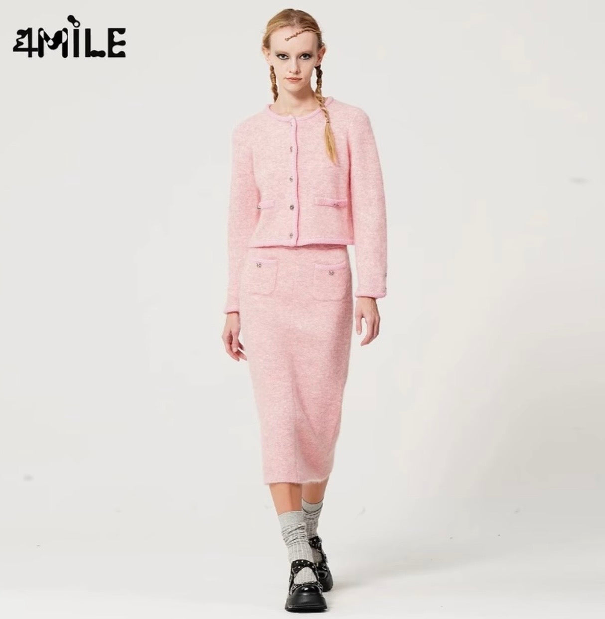 4MILE优雅小香风名媛开衫时尚短款气质设计师撞色长袖针织衫