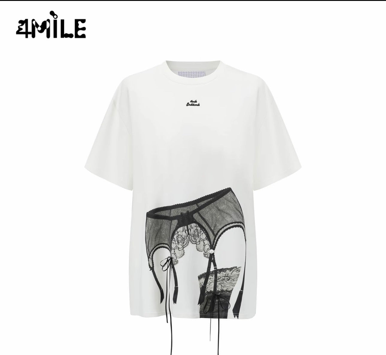 4MILE Spring/Summer New Designer Style Lace Print Textured Heavyweight T-Shirt, Loose Fit, Slimming Short Sleeve