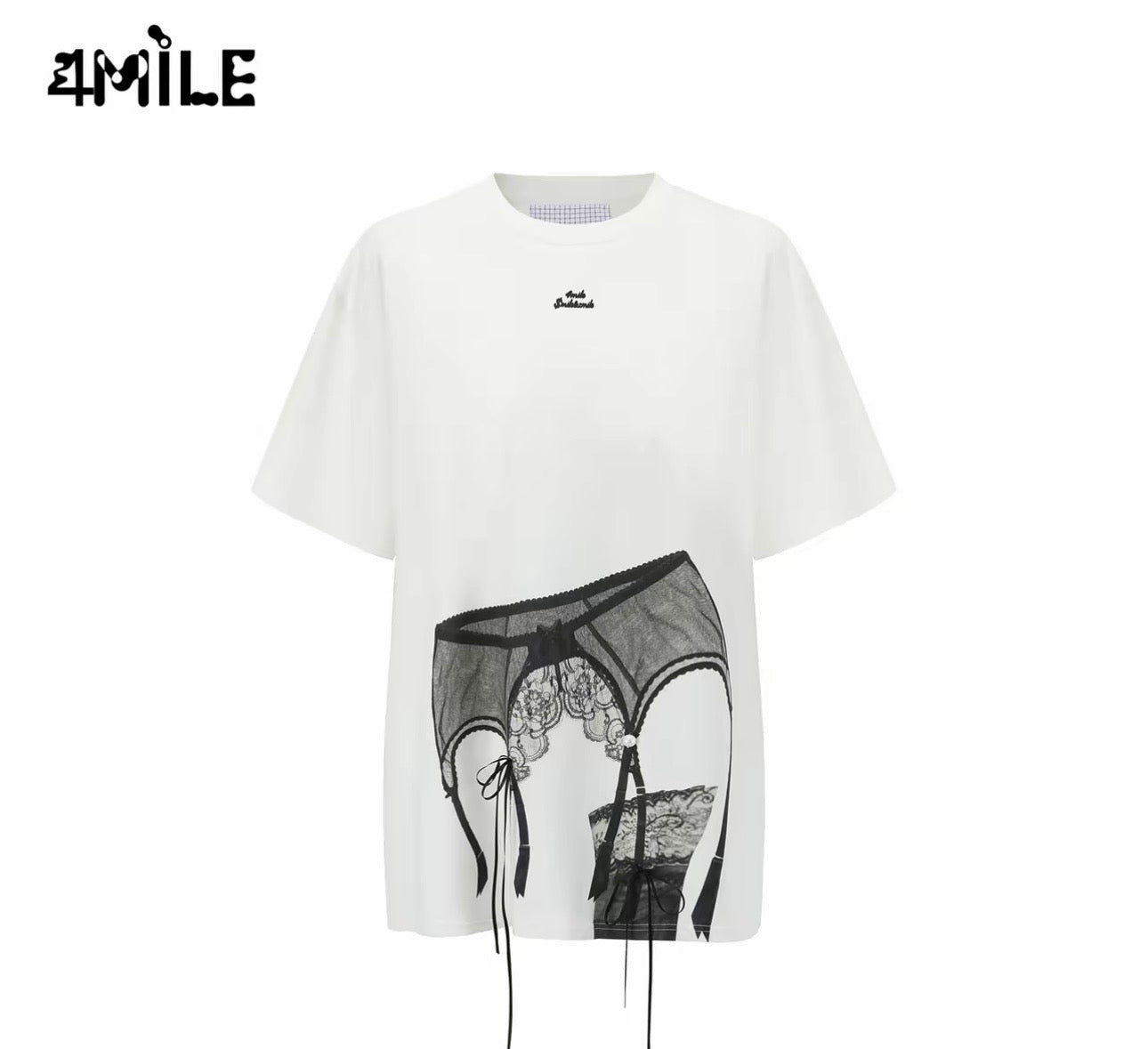 4MILE Spring/Summer New Designer Style Lace Print Textured Heavyweight T-Shirt, Loose Fit, Slimming Short Sleeve