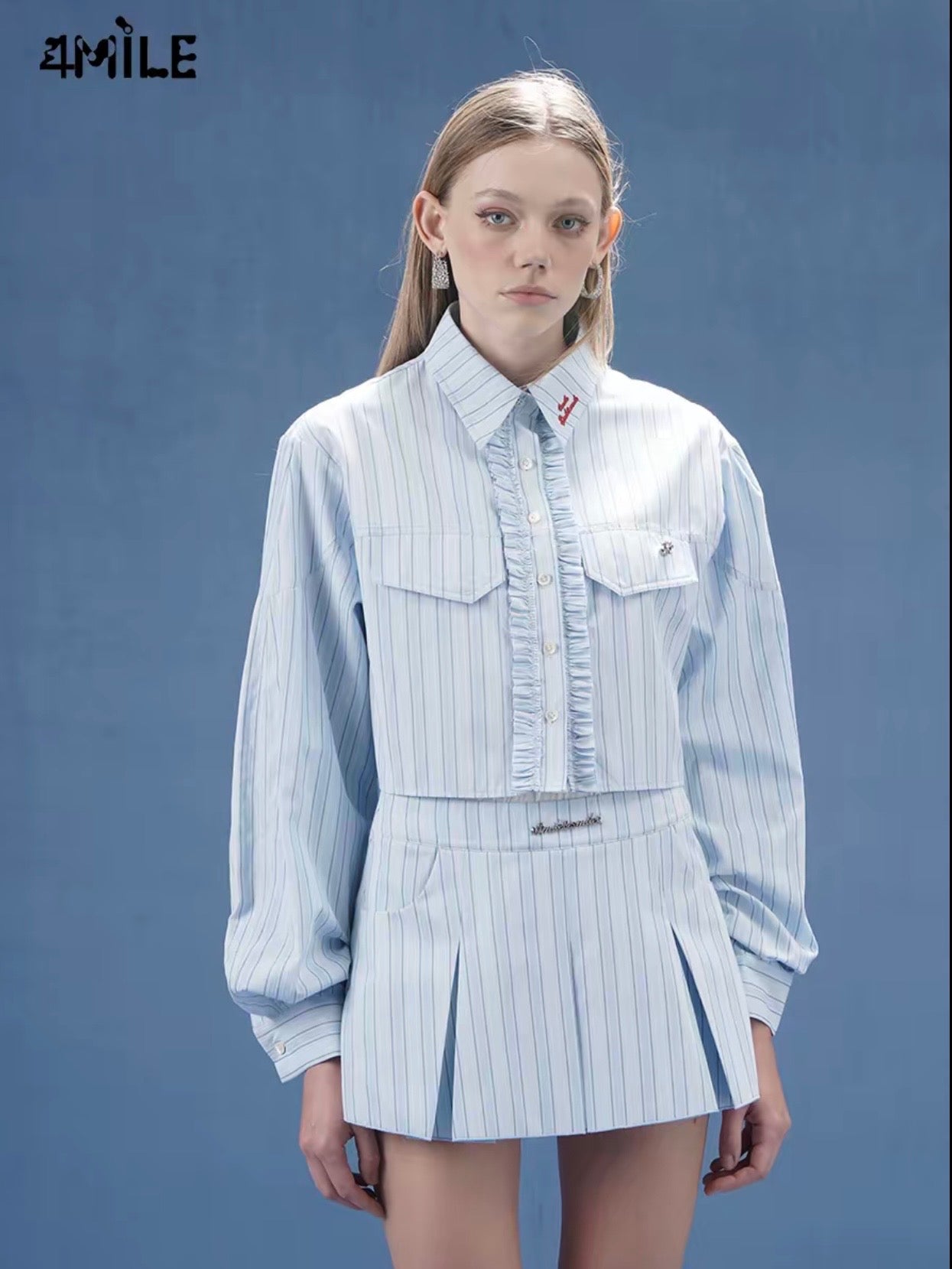 4MILE Spring/Summer New Striped Short Shirt, Unique Design, Long-Sleeved Top, Preppy Style, Petite Fit