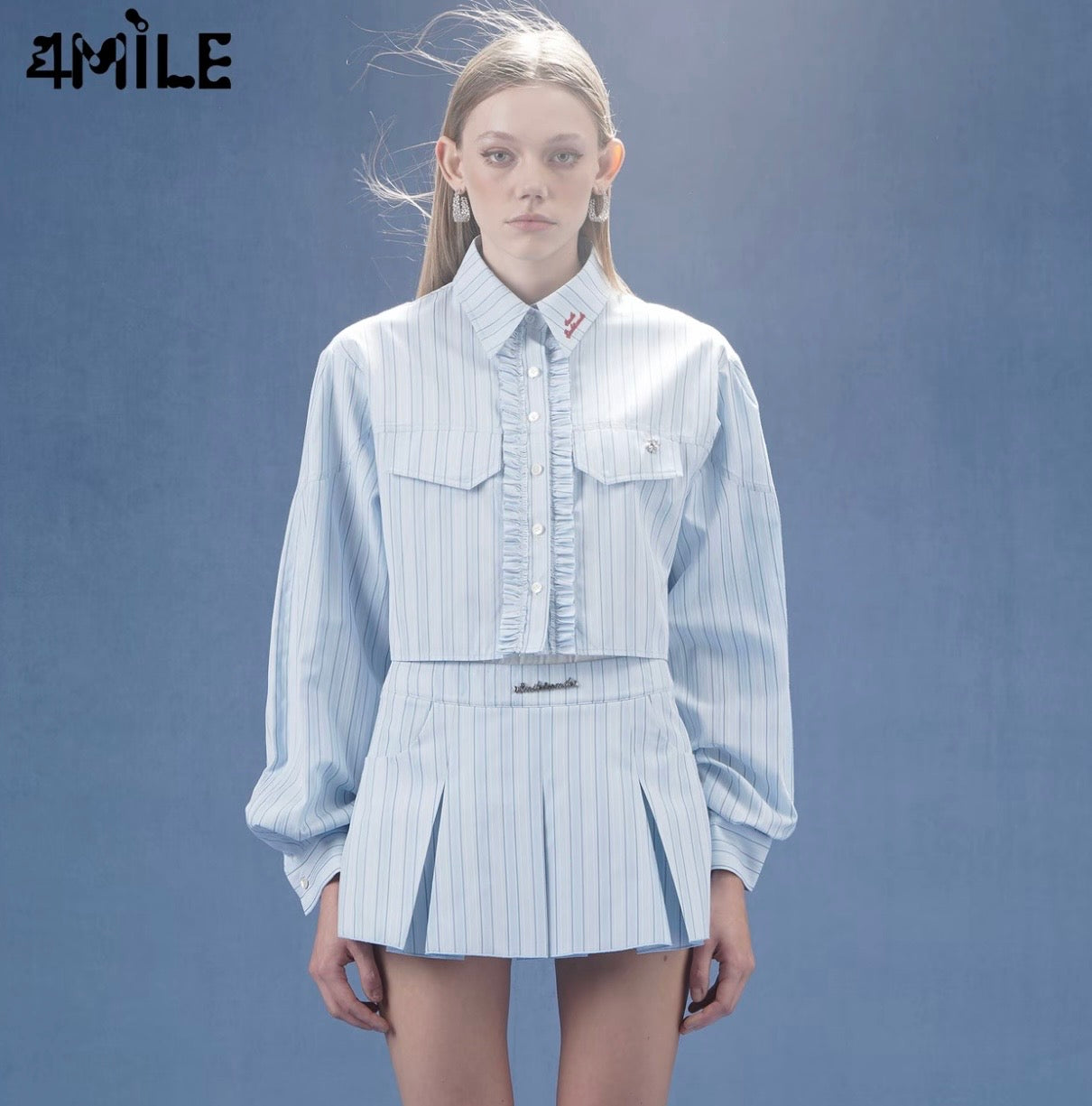 4MILE Spring/Summer New Striped Short Shirt, Unique Design, Long-Sleeved Top, Preppy Style, Petite Fit