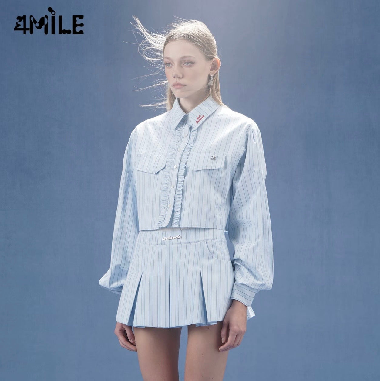 4MILE Spring/Summer New Striped Short Shirt, Unique Design, Long-Sleeved Top, Preppy Style, Petite Fit