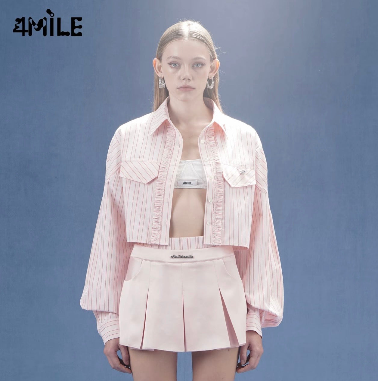 4MILE Spring/Summer New Striped Short Shirt, Unique Design, Long-Sleeved Top, Preppy Style, Petite Fit