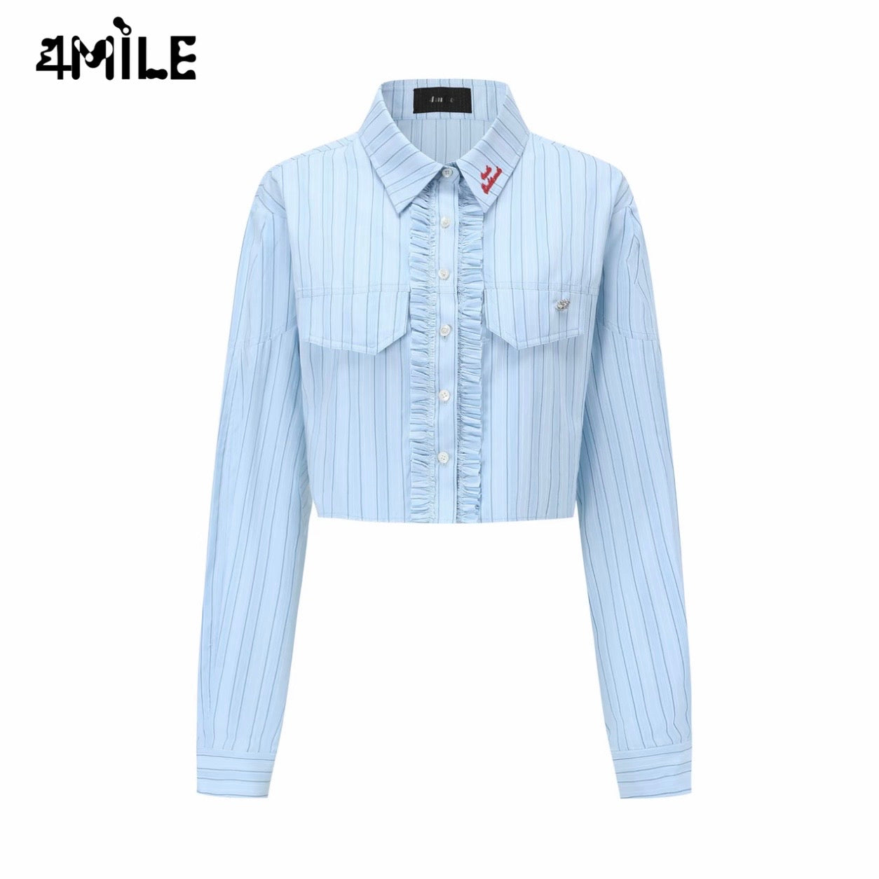 4MILE Spring/Summer New Striped Short Shirt, Unique Design, Long-Sleeved Top, Preppy Style, Petite Fit