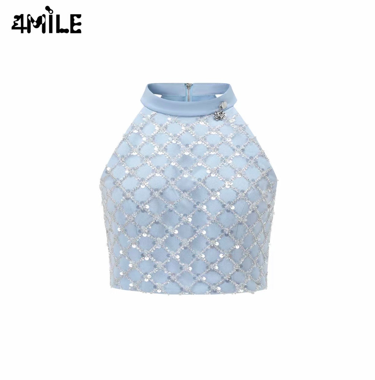 4MILE春夏新款设计感修身珠片挂脖背心独特精致小吊带上衣甜辣