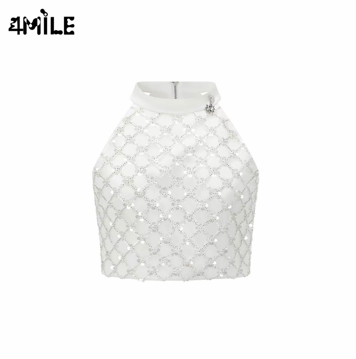 4MILE春夏新款设计感修身珠片挂脖背心独特精致小吊带上衣甜辣