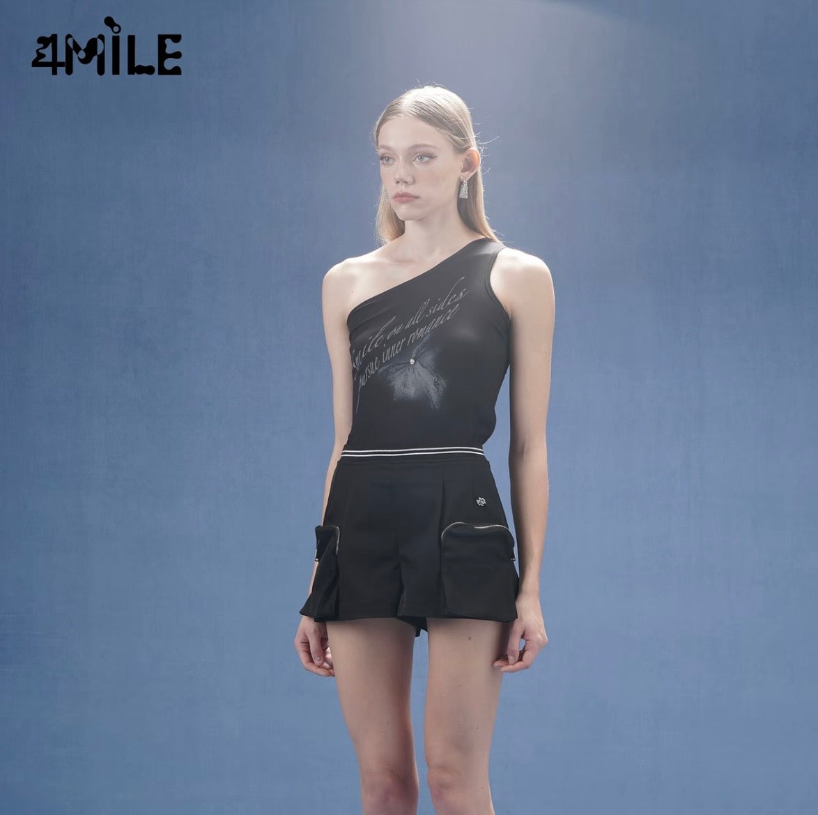 4MILE Spring/Summer New Bow and Letter Print One-Shoulder Vest, Short Slim Fit Sleeveless Top (Conceals Underarm Fat)