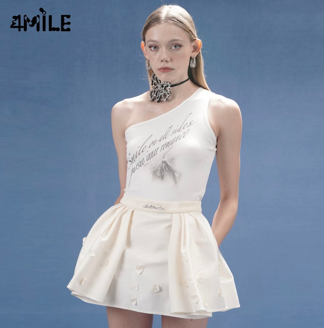 4MILE Spring/Summer New Bow and Letter Print One-Shoulder Vest, Short Slim Fit Sleeveless Top (Conceals Underarm Fat)