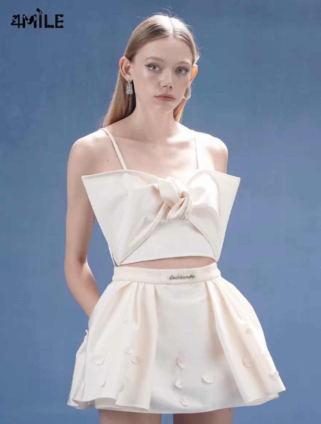 4MILE春夏新款可调节肩带蝴蝶纽结吊带抹胸海边氛围感美背上衣