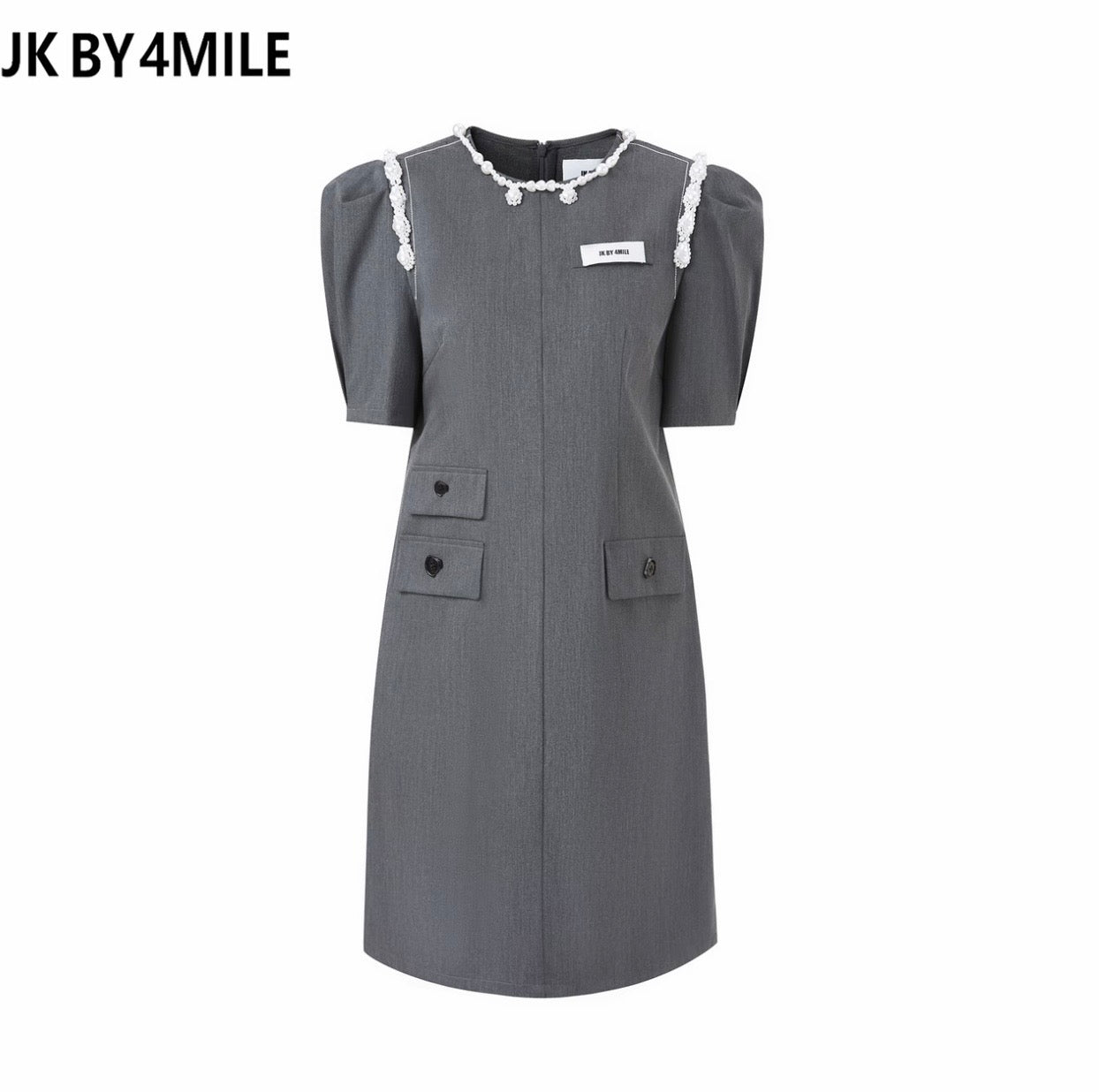 JK BY 4MILE | 经典升级夏季珠珠链装饰学院口袋西装气质连衣裙