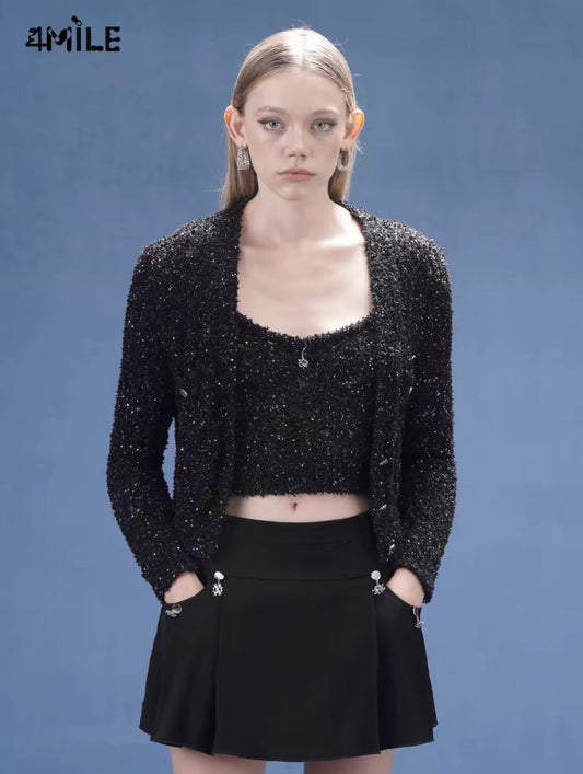 4MILE Spring/Summer New Designer Sparkling Sequined Starry Sky Mesh Cardigan, Elegant Slim Fit Short Jacket