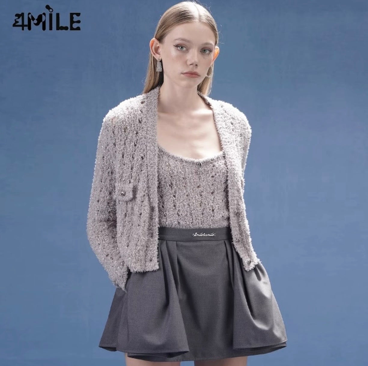 4MILE春夏新款设计师闪亮珠片满天星大网眼开衫气质修身短款外套