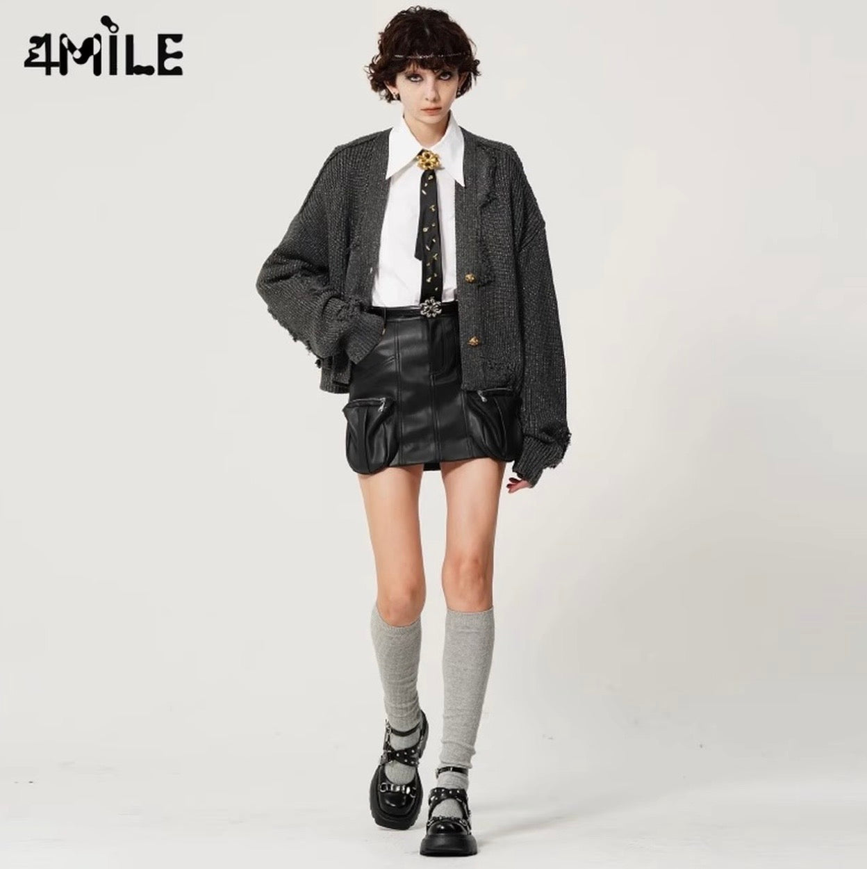 4MILE亮丝深灰破坏主义针织开衫时髦宽松慵懒风设计师毛衣外套