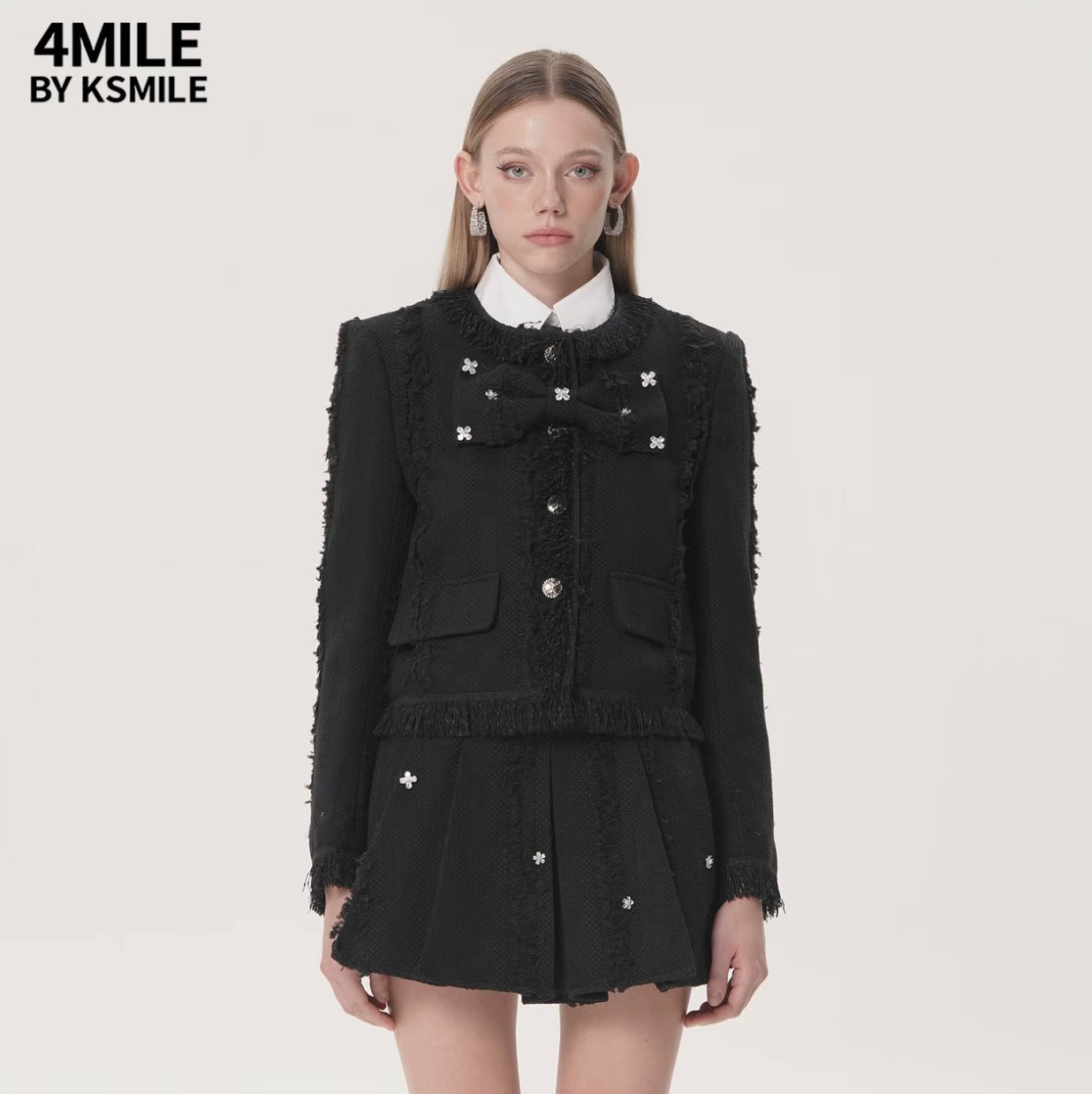 4MILE BY KSMILE | 留洋千金可拆卸蝴蝶结闪钻短外套名媛小香风