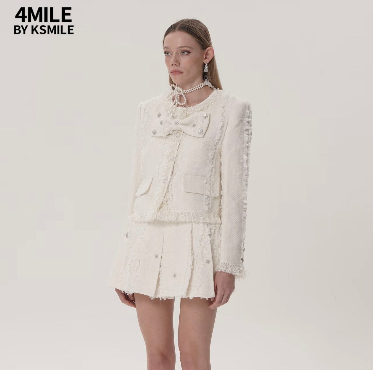 4MILE BY KSMILE | 留洋千金可拆卸蝴蝶结闪钻短外套名媛小香风