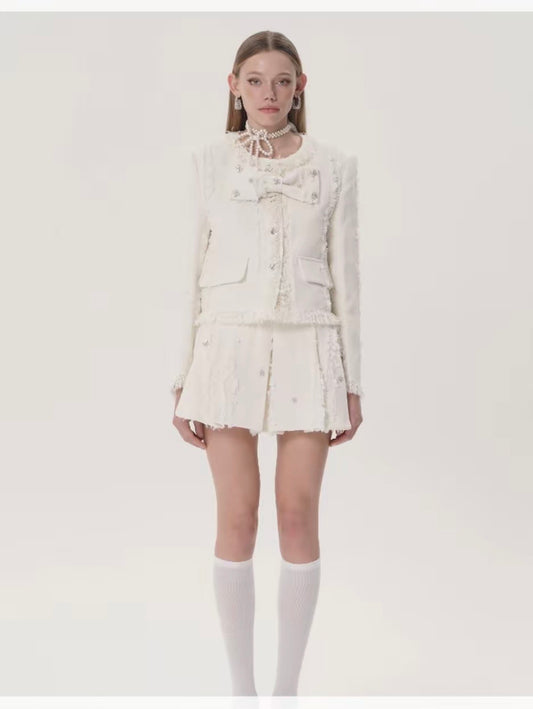 4MILE BY KSMILE | Detachable Bow-Tie Rhinestone Short Jacket, Elegant Chanel Style, Perfect for Overseas-Educated Heiresses