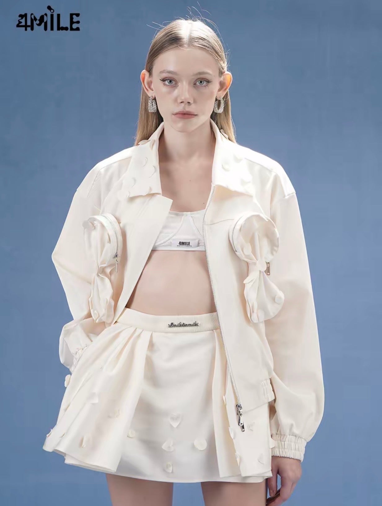 4MILE春夏新款波点蝴蝶结口袋夹克时尚运动设计师宽松上衣女外套