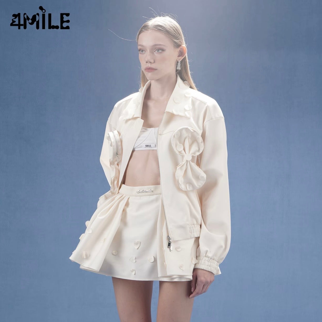 4MILE春夏新款波点蝴蝶结口袋夹克时尚运动设计师宽松上衣女外套
