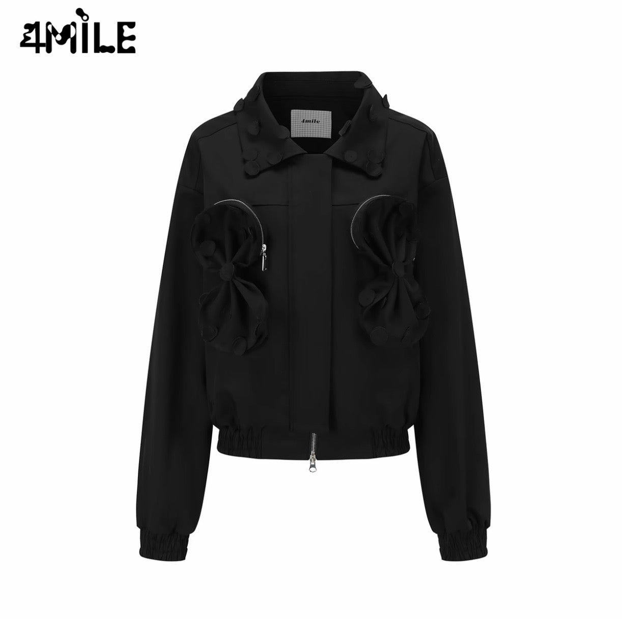 4MILE春夏新款波点蝴蝶结口袋夹克时尚运动设计师宽松上衣女外套