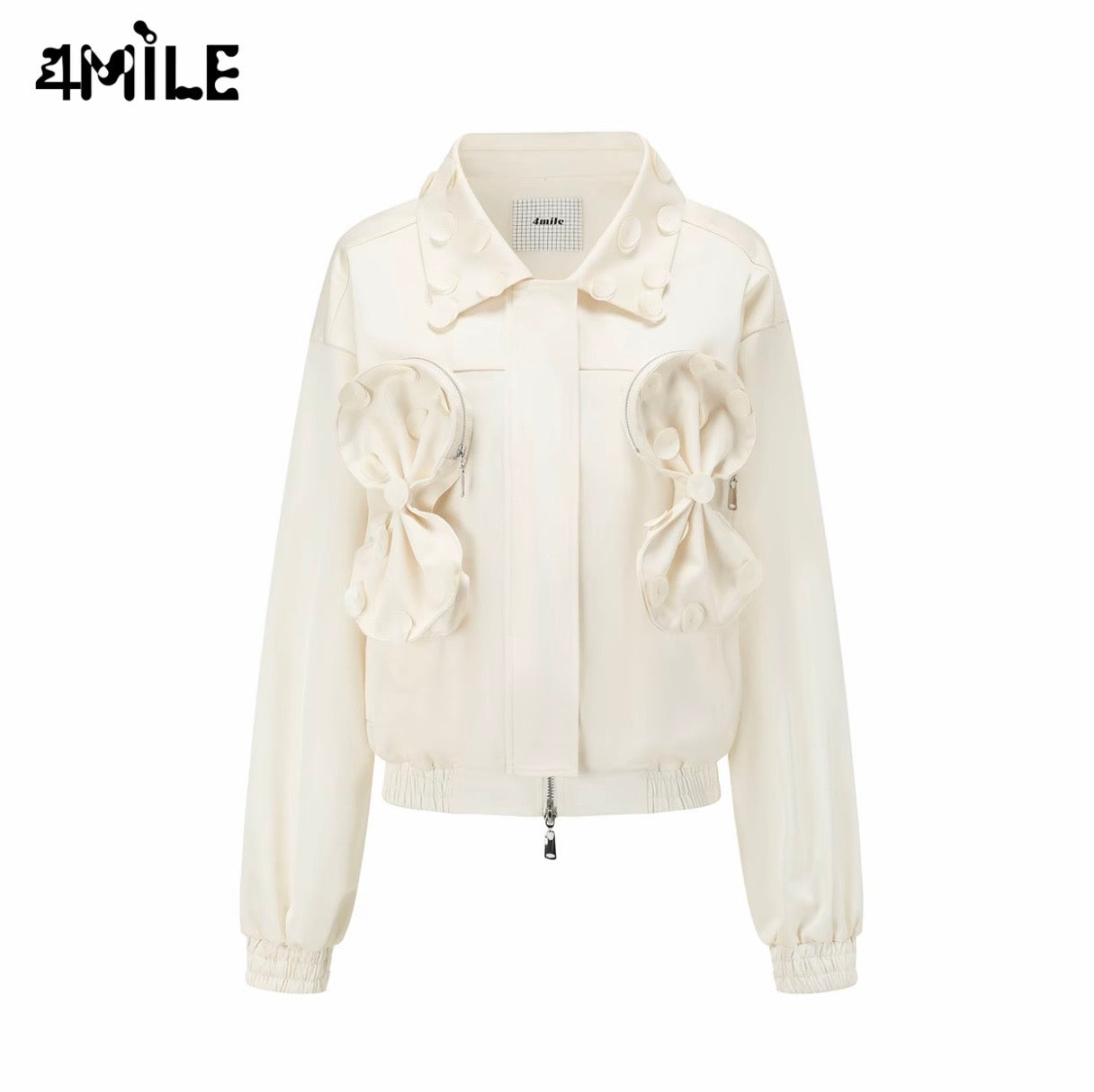 4MILE春夏新款波点蝴蝶结口袋夹克时尚运动设计师宽松上衣女外套