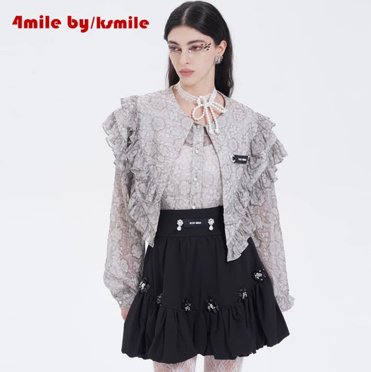 JK BY 4MILE | Black Diamond Party Sweet, Youthful, Slimming High-Waisted Elastic Fit Tulip Skirt