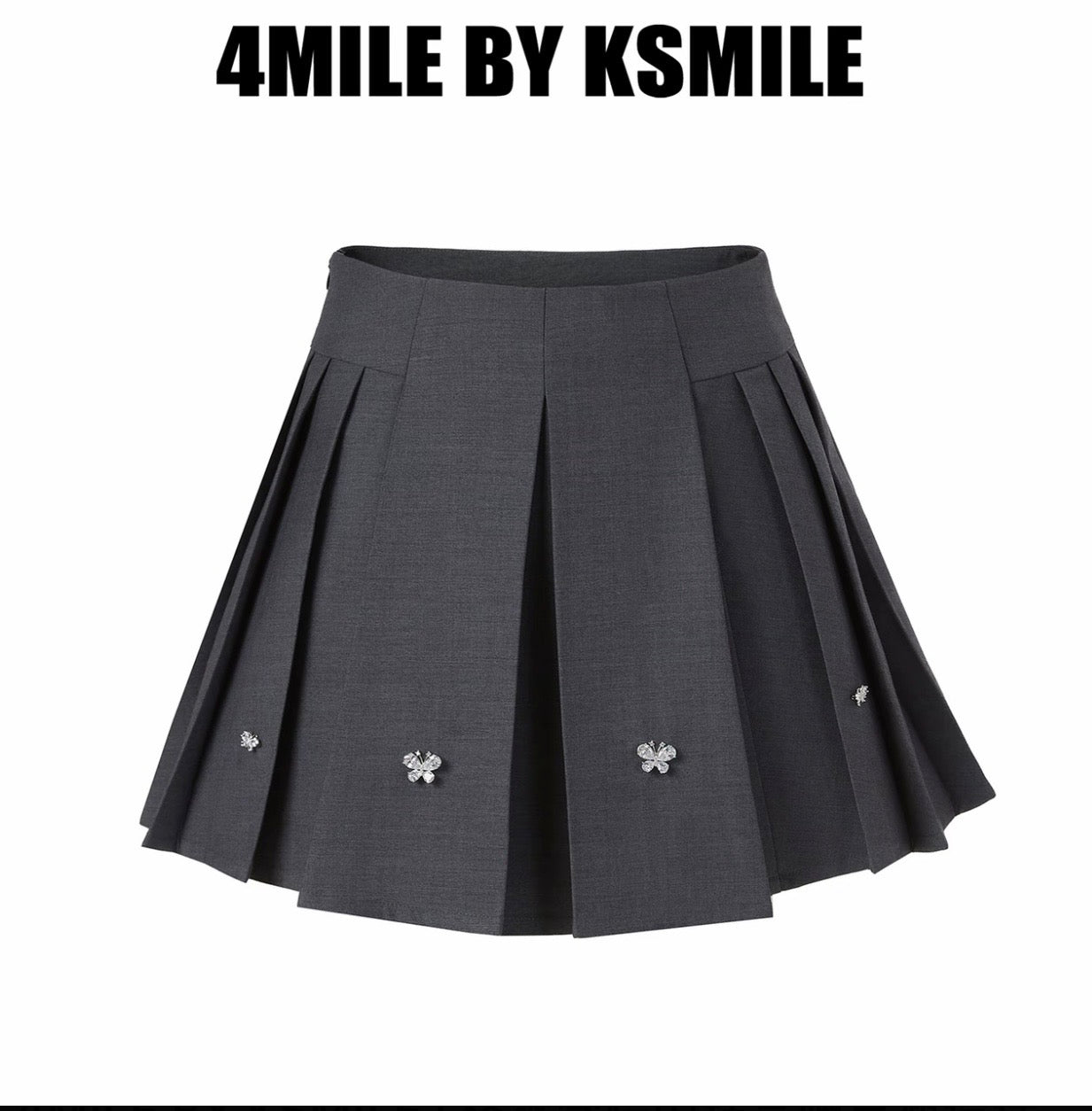 4MILE BY KSMILE | Gray Academy Sparkling High-Waisted Slimming Designer Wide Pleated Suit Skirt