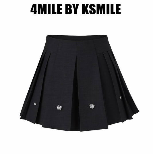 4MILE BY KSMILE | Gray Academy Sparkling High-Waisted Slimming Designer Wide Pleated Suit Skirt