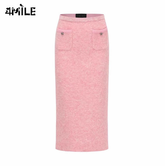 4MILE Autumn/Winter Elegant High-Waisted Maxi Skirt, Designer's Simple and Elegant Midi Skirt, Light Luxury Chanel Style